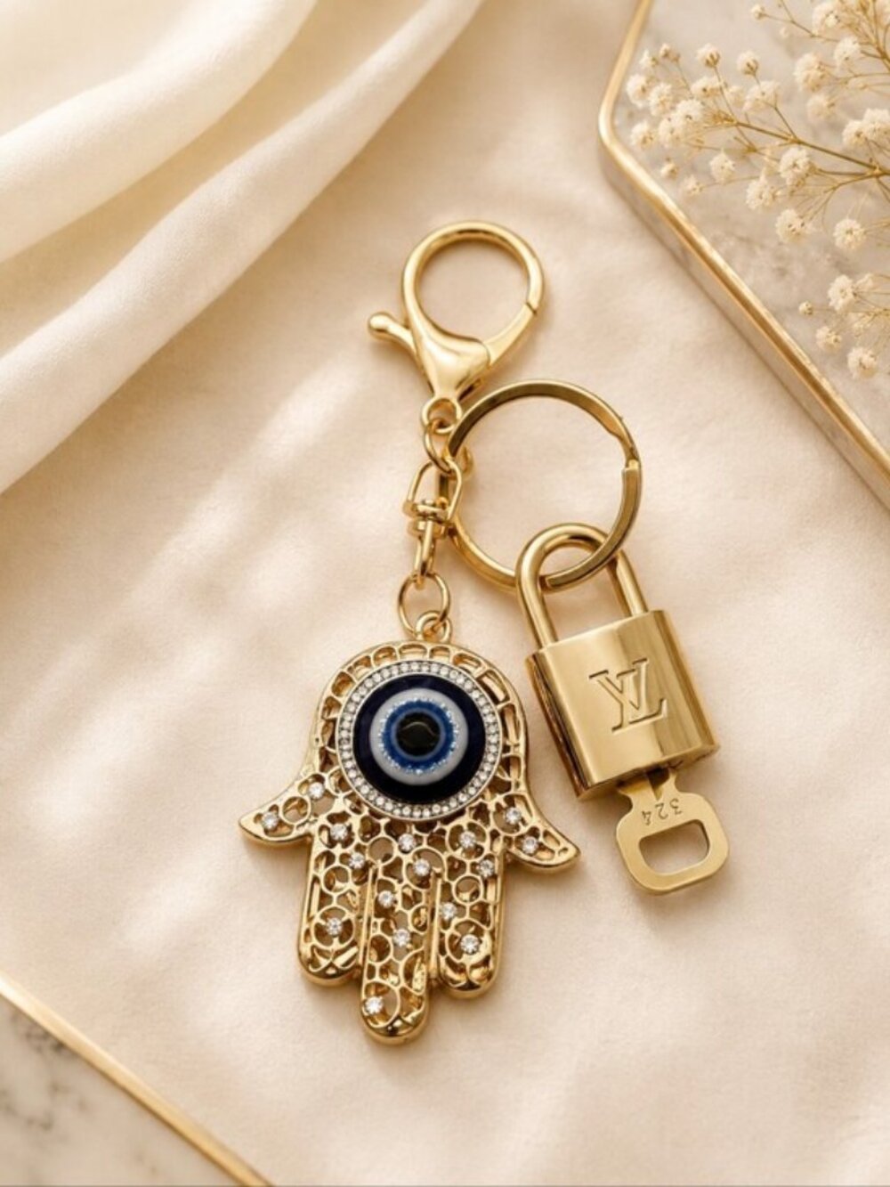 Authentic Louis Vuitton Gold Lock 🔒 Keychain Bag Unbranded Evil Eye Charm LV